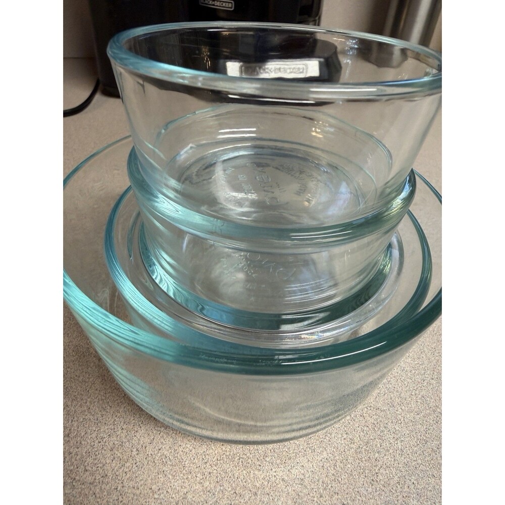Vintage Pyrex Aqua Blue Tint Glass Bowl Set 5 Pc USA 7200 7201 7202R Nesting